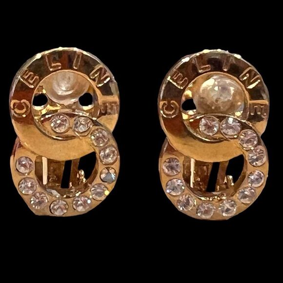 Celine Vintage Double Circle Clip On Earrings - Picture 1 of 3